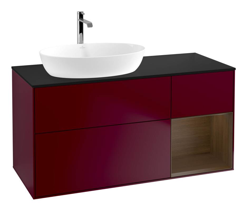 Тумба під раковину Villeroy & Boch Finion 120х50,1 см із підсвічуванням МДФ півонія матовий лак/скло чорне матове G812GNHB