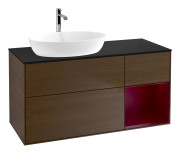 Тумба под раковину Villeroy & Boch Finion 120х50,1 см с подсветкой МДФ шпон грецкого ореха/стекло черное матовое G812HBGN