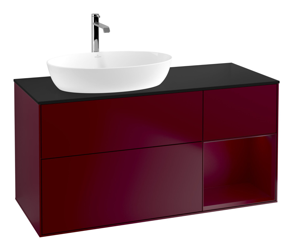 Тумба под раковину Villeroy & Boch Finion 120х50,1 см с подсветкой МДФ пион матовый лак/стекло черное матовое G812HBHB