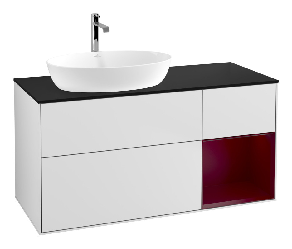 Тумба под раковину Villeroy & Boch Finion 120х50,1 см с подсветкой МДФ белый матовый лак/стекло черное матовое G812HBMT