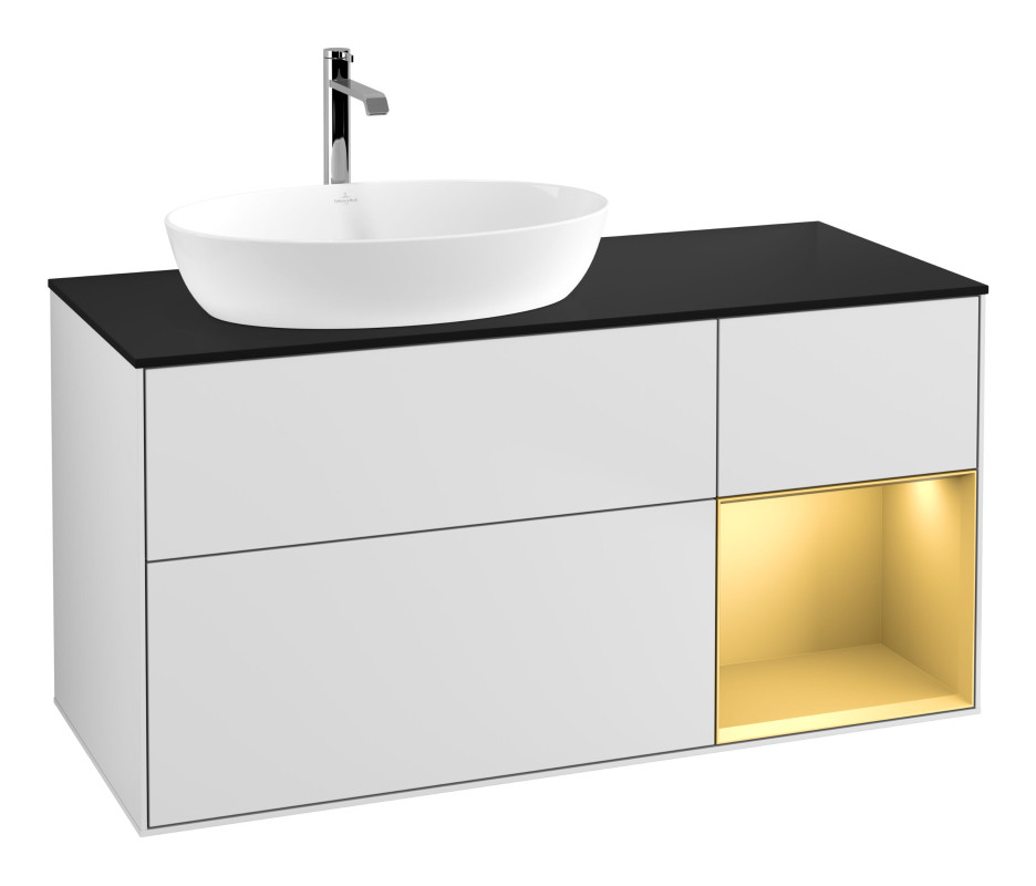 Тумба под раковину Villeroy & Boch Finion 120х50,1 см с подсветкой МДФ белый матовый лак/стекло черное матовое G812HFMT