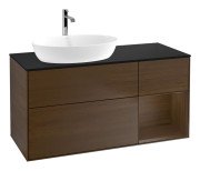 Тумба під раковину Villeroy & Boch Finion 120х50,1 см із підсвічуванням МДФ шпон волоського горіха/скло чорне матове G812GNGN