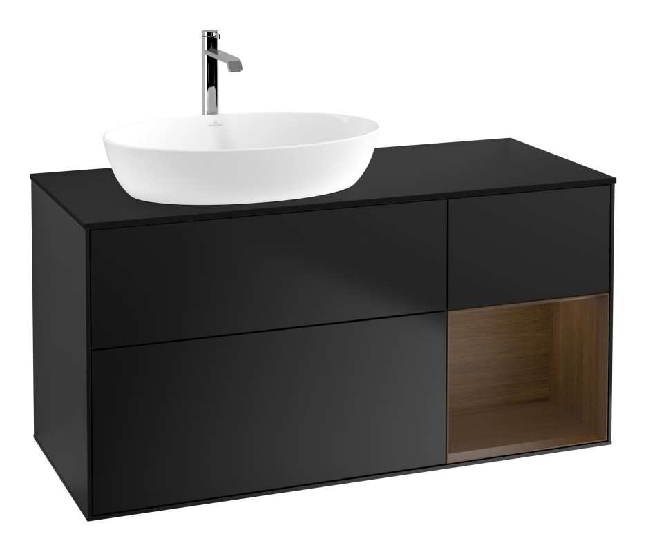 Тумба під раковину Villeroy & Boch Finion 120х50,1 см із підсвічуванням МДФ чорний матовий лак/скло чорне матове G812GNPD