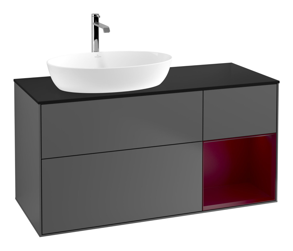Тумба под раковину Villeroy & Boch Finion 120х50,1 см с подсветкой МДФ антрацит матовый лак/стекло черное матовое G812HBGK