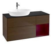 Тумба под раковину Villeroy & Boch Finion 120х50,1 см с подсветкой МДФ шпон грецкого ореха/стекло черное матовое G812HBGN