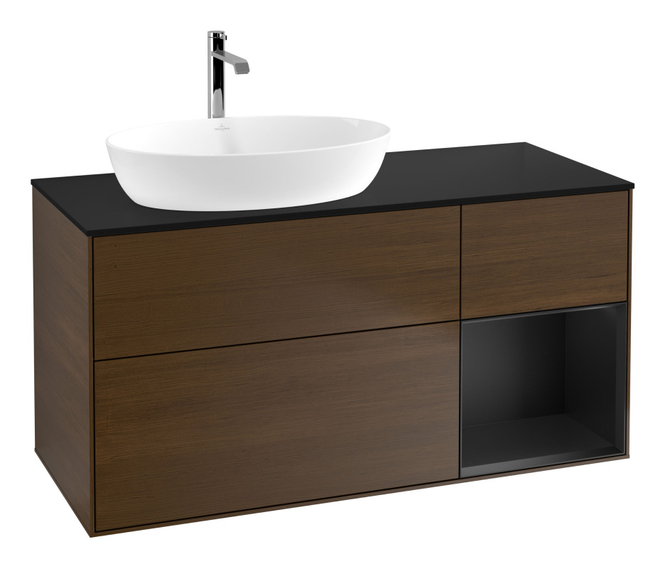 Тумба под раковину Villeroy & Boch Finion 120х50,1 см с подсветкой МДФ шпон грецкого ореха/стекло черное матовое G812PDGN