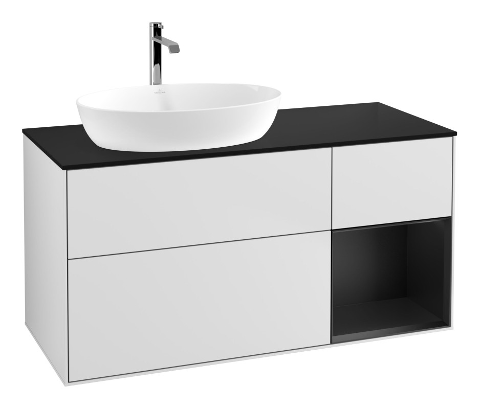 Тумба под раковину Villeroy & Boch Finion 120х50,1 см с подсветкой МДФ белый матовый лак/стекло черное матовое G812PDMT