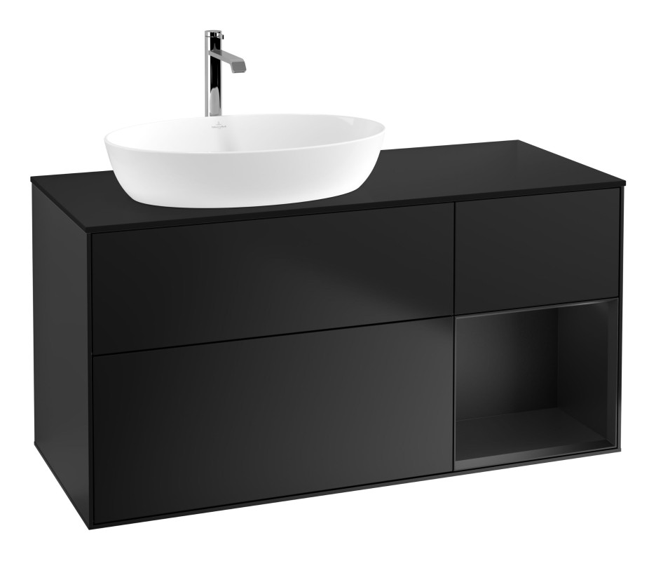 Тумба под раковину Villeroy & Boch Finion 120х50,1 см с подсветкой МДФ черный матовый лак/стекло черное матовое G812PDPD