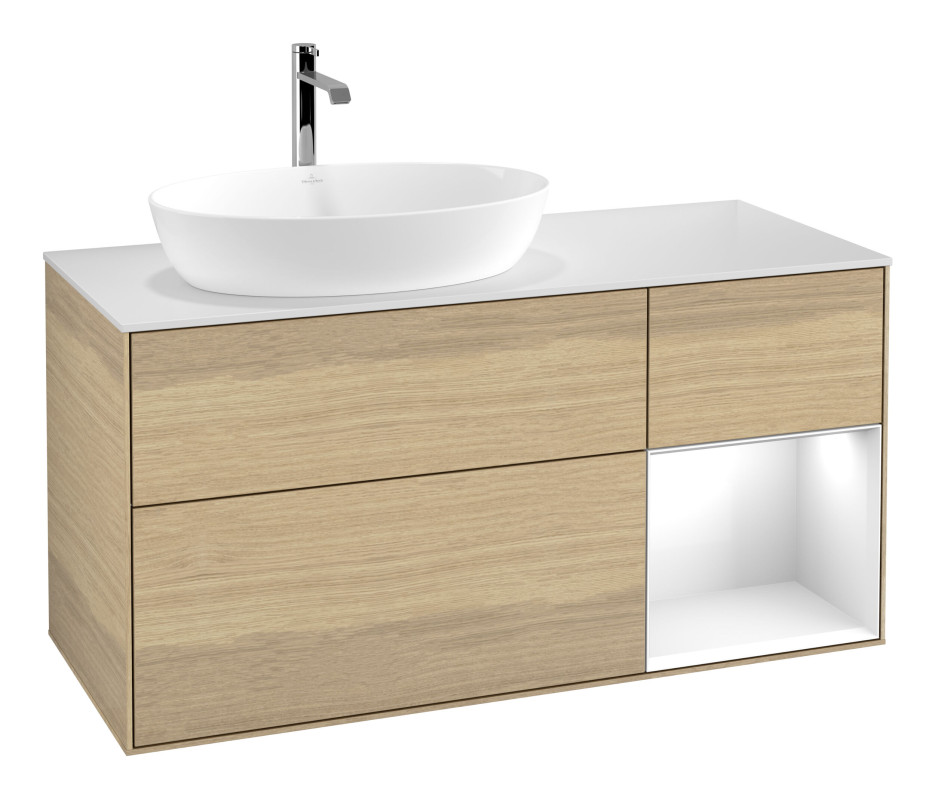 Тумба под раковину Villeroy & Boch Finion 120х50,1 см с подсветкой МДФ шпон дуба/стекло белое матовое G811GFPC