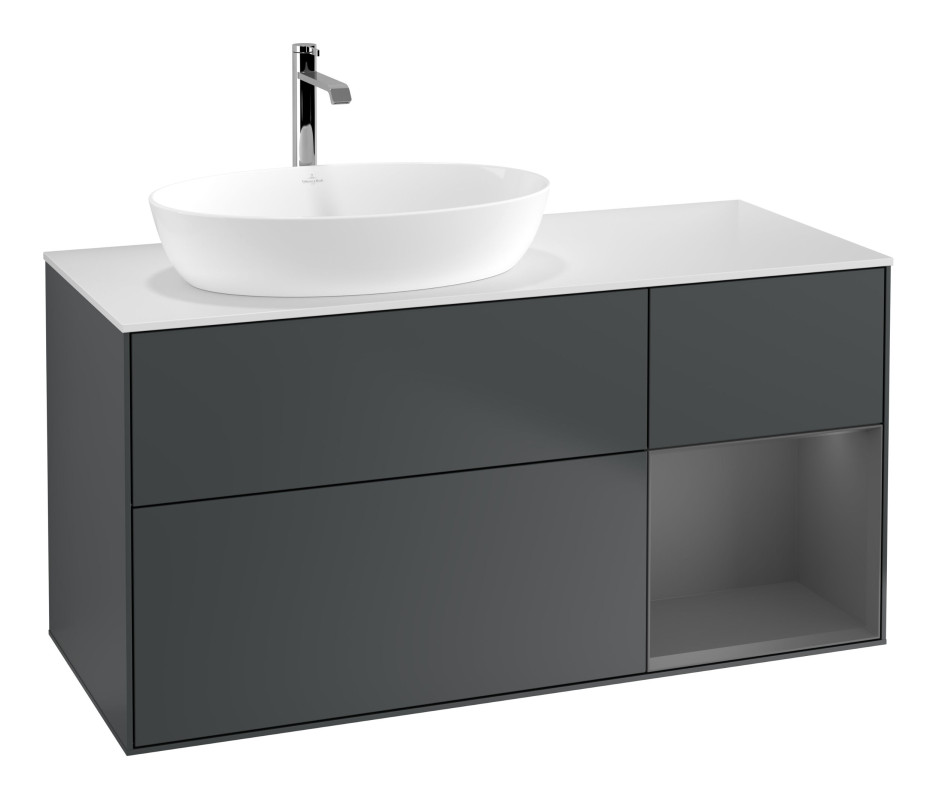 Тумба под раковину Villeroy & Boch Finion 120х50,1 см с подсветкой МДФ темно-синий матовый лак/стекло белое матовое G811GKHG