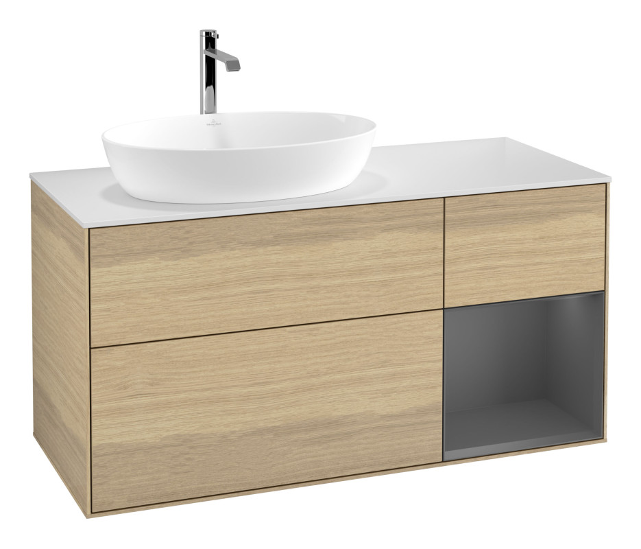 Тумба під раковину Villeroy & Boch Finion 120х50,1 см із підсвічуванням МДФ шпон дуба/скло біле матове G811GKPC