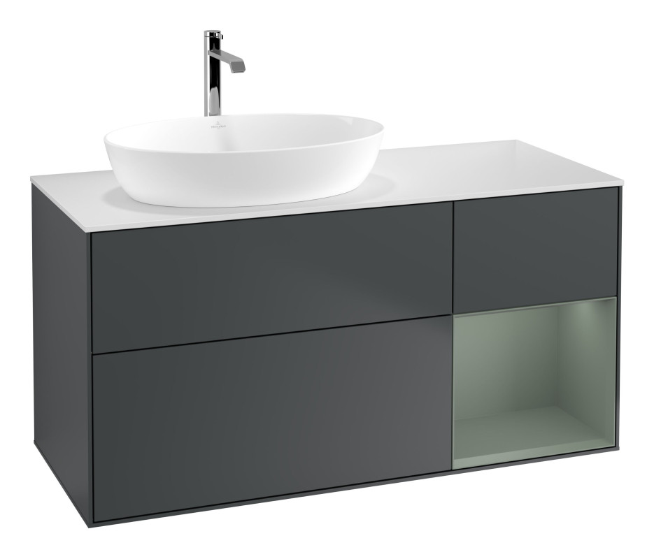 Тумба под раковину Villeroy & Boch Finion 120х50,1 см с подсветкой МДФ темно-синий матовый лак/стекло белое матовое G811GMHG