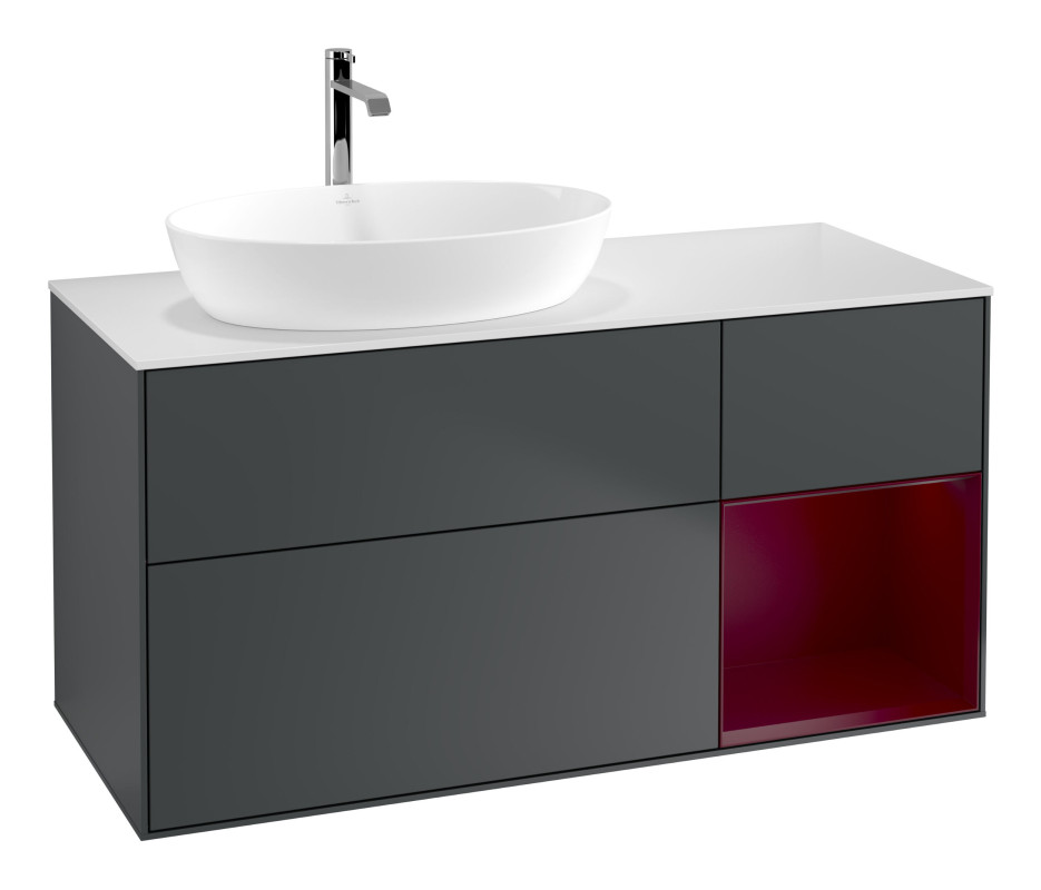 Тумба под раковину Villeroy & Boch Finion 120х50,1 см с подсветкой МДФ темно-синий матовый лак/стекло белое матовое G811HBHG