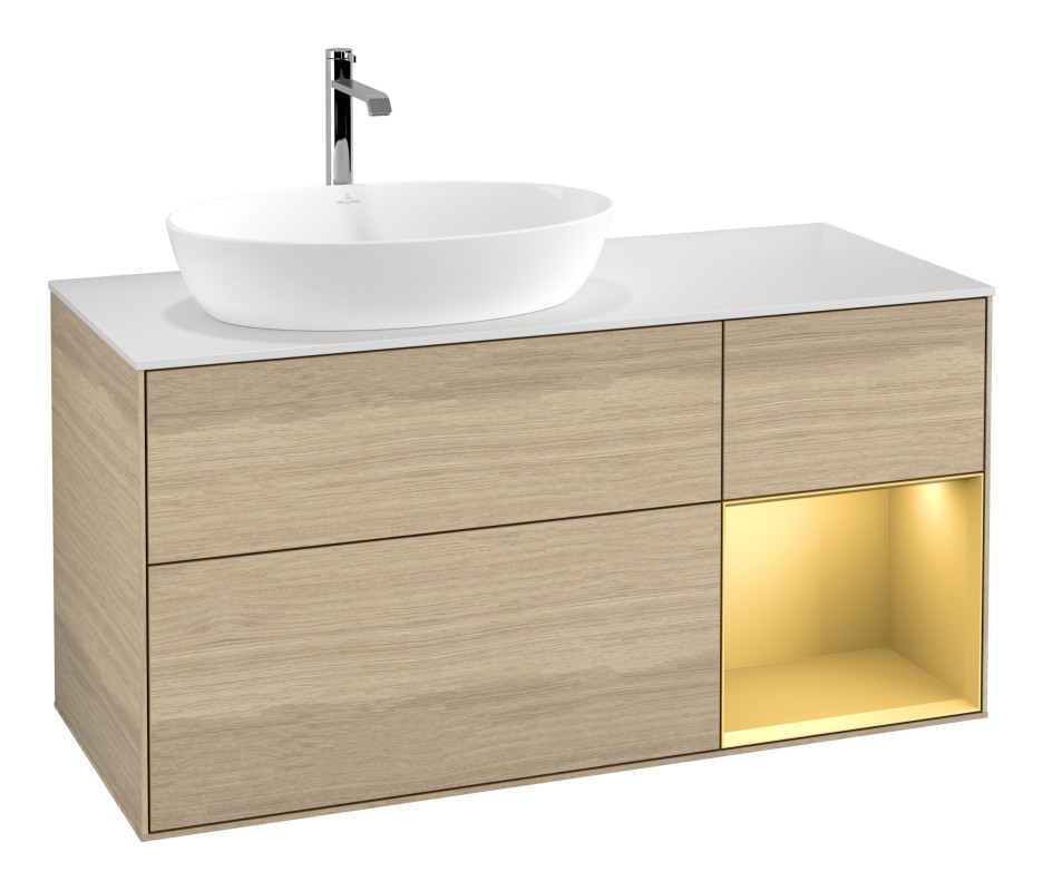 Тумба под раковину Villeroy & Boch Finion 120х50,1 см с подсветкой МДФ шпон дуба/стекло белое матовое G811HFPC