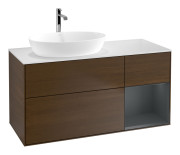 Тумба под раковину Villeroy & Boch Finion 120х50,1 см с подсветкой МДФ шпон грецкого ореха/стекло белое матовое G811HGGN