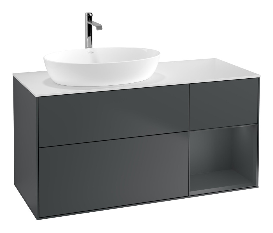 Тумба под раковину Villeroy & Boch Finion 120х50,1 см с подсветкой МДФ темно-синий матовый лак/стекло белое матовое G811HGHG