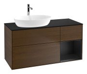 Тумба под раковину Villeroy & Boch Finion 120х50,1 см с подсветкой МДФ шпон грецкого ореха/стекло черное матовое G812PDGN