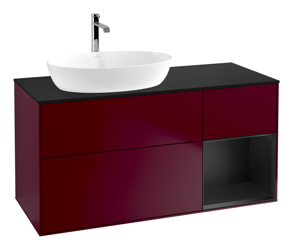 Тумба под раковину Villeroy & Boch Finion 120х50,1 см с подсветкой МДФ пион матовый лак/стекло черное матовое G812PDHB