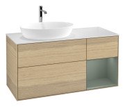 Тумба під раковину Villeroy & Boch Finion 120х50,1 см із підсвічуванням МДФ шпон дуба/скло біле матове G811GMPC