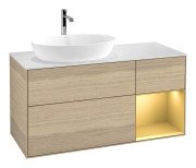 Тумба под раковину Villeroy & Boch Finion 120х50,1 см с подсветкой МДФ шпон дуба/стекло белое матовое G811HFPC