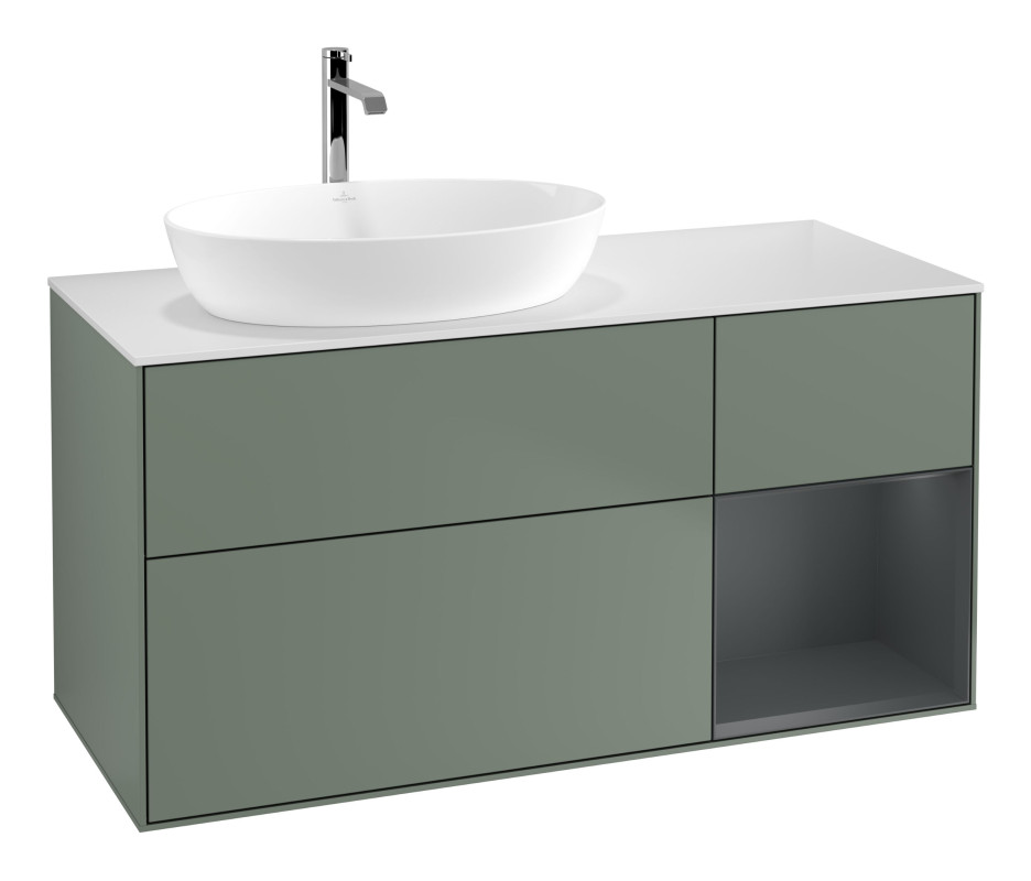 Тумба під раковину Villeroy & Boch Finion 120х50,1 см із підсвічуванням МДФ оливковий матовий лак/скло біле матове G811HGGM