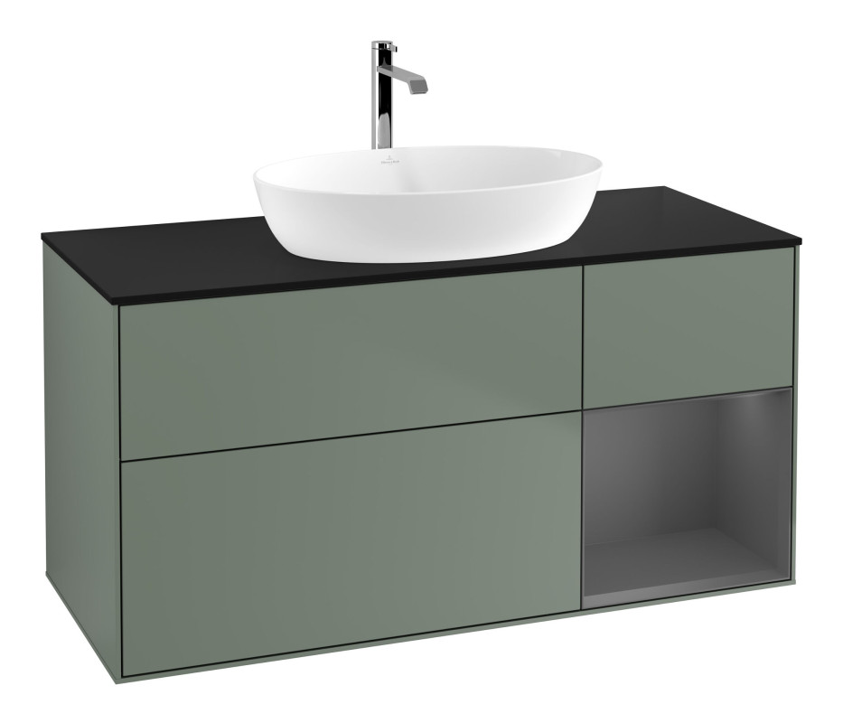 Тумба под раковину Villeroy & Boch Finion 120х50,1 см с подсветкой МДФ оливковый матовый лак/стекло черное матовое F832GKGM
