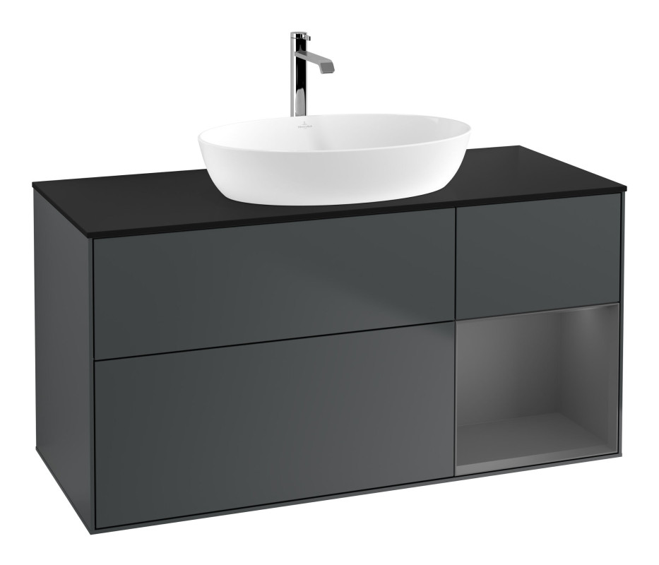 Тумба под раковину Villeroy & Boch Finion 120х50,1 см с подсветкой МДФ темно-синий матовый лак/стекло черное матовое F832GKHG