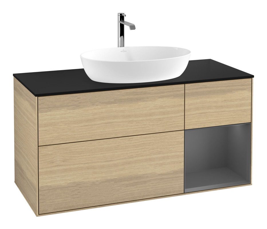 Тумба под раковину Villeroy & Boch Finion 120х50,1 см с подсветкой МДФ шпон дуба/стекло черное матовое F832GKPC