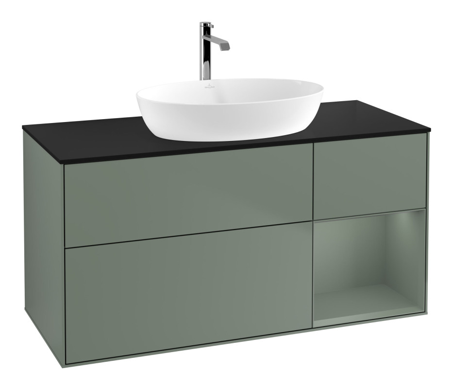 Тумба под раковину Villeroy & Boch Finion 120х50,1 см с подсветкой МДФ оливковый матовый лак/стекло черное матовое F832GMGM