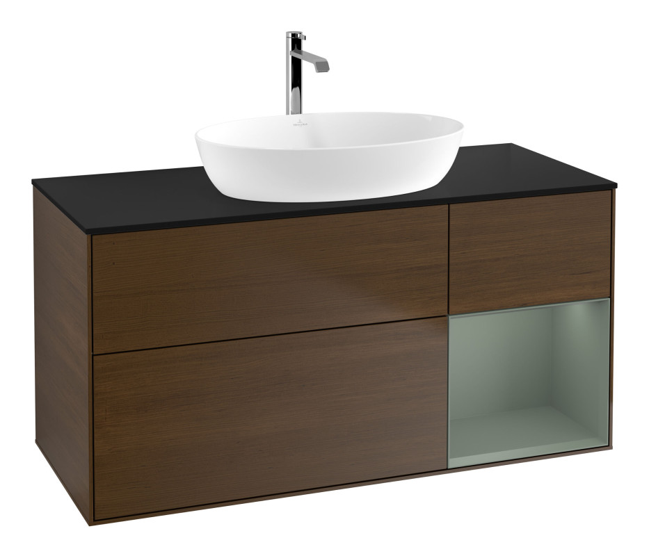 Тумба под раковину Villeroy & Boch Finion 120х50,1 см с подсветкой МДФ шпон грецкого ореха/стекло черное матовое F832GMGN