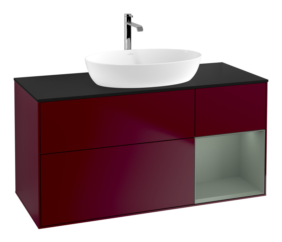 Тумба под раковину Villeroy & Boch Finion 120х50,1 см с подсветкой МДФ пион матовый лак/стекло черное матовое F832GMHB