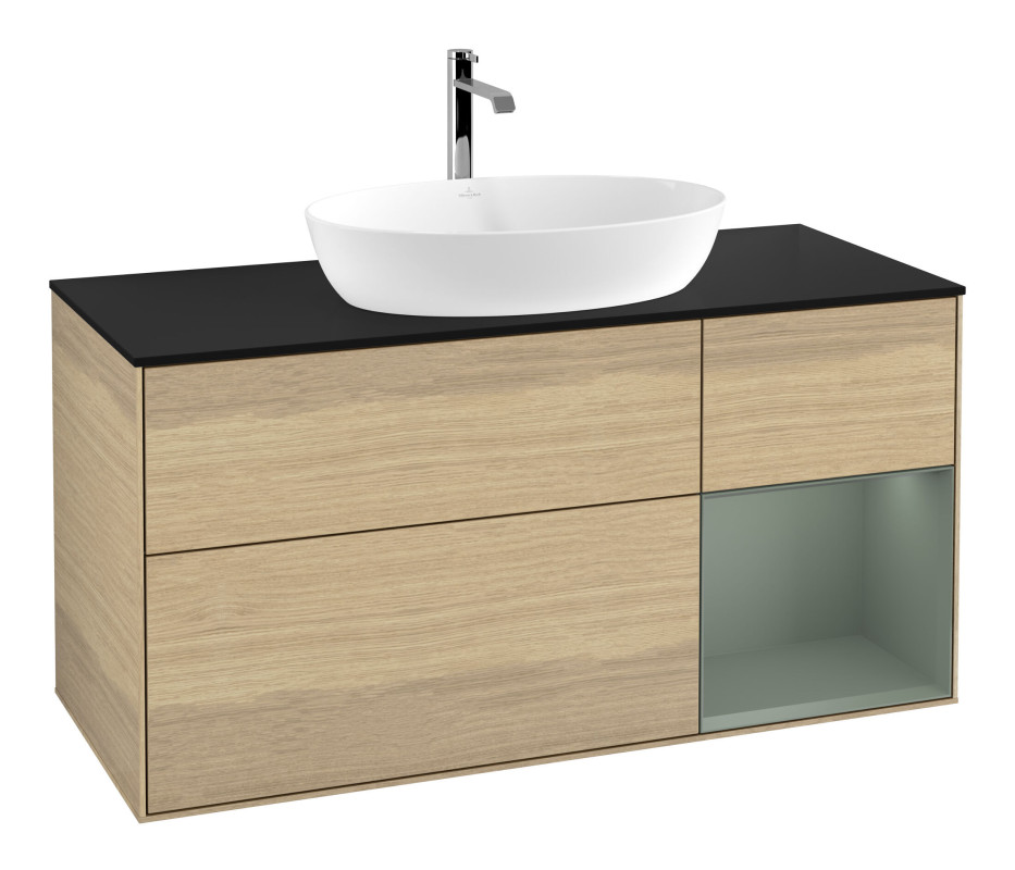 Тумба під раковину Villeroy & Boch Finion 120х50,1 см з підсвічуванням МДФ шпон дуба/скло чорне матове F832GMPC