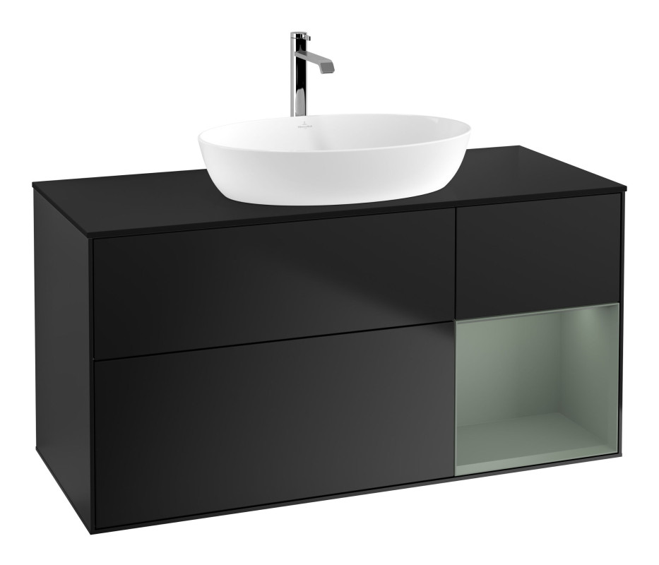 Тумба под раковину Villeroy & Boch Finion 120х50,1 см с подсветкой МДФ черный матовый лак/стекло черное матовое F832GMPD