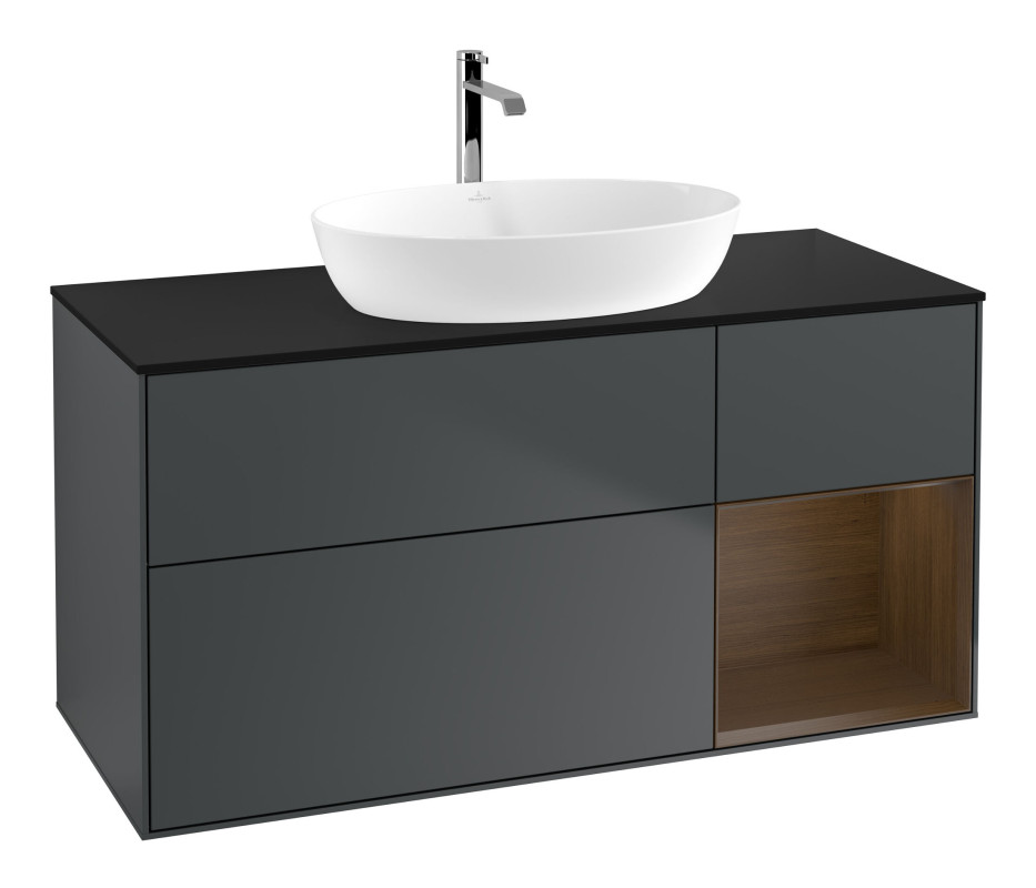 Тумба под раковину Villeroy & Boch Finion 120х50,1 см с подсветкой МДФ темно-синий матовый лак/стекло черное матовое F832GNHG