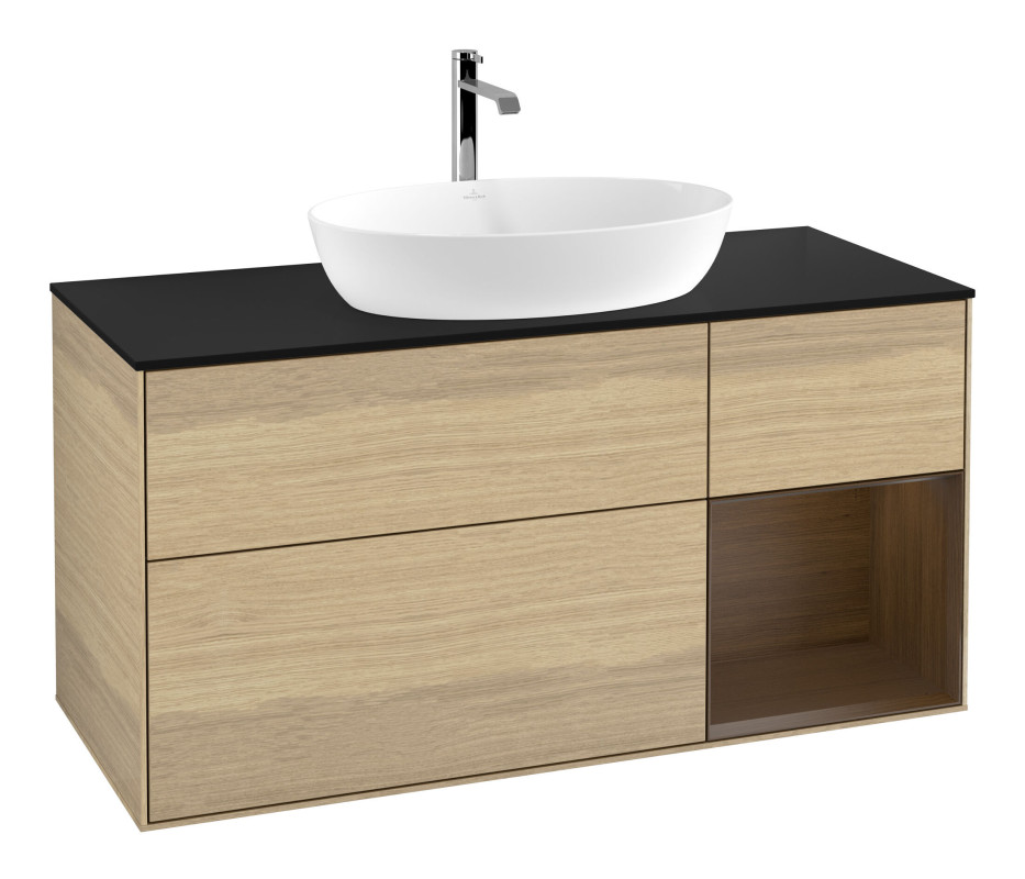 Тумба под раковину Villeroy & Boch Finion 120х50,1 см с подсветкой МДФ шпон дуба/стекло черное матовое F832GNPC