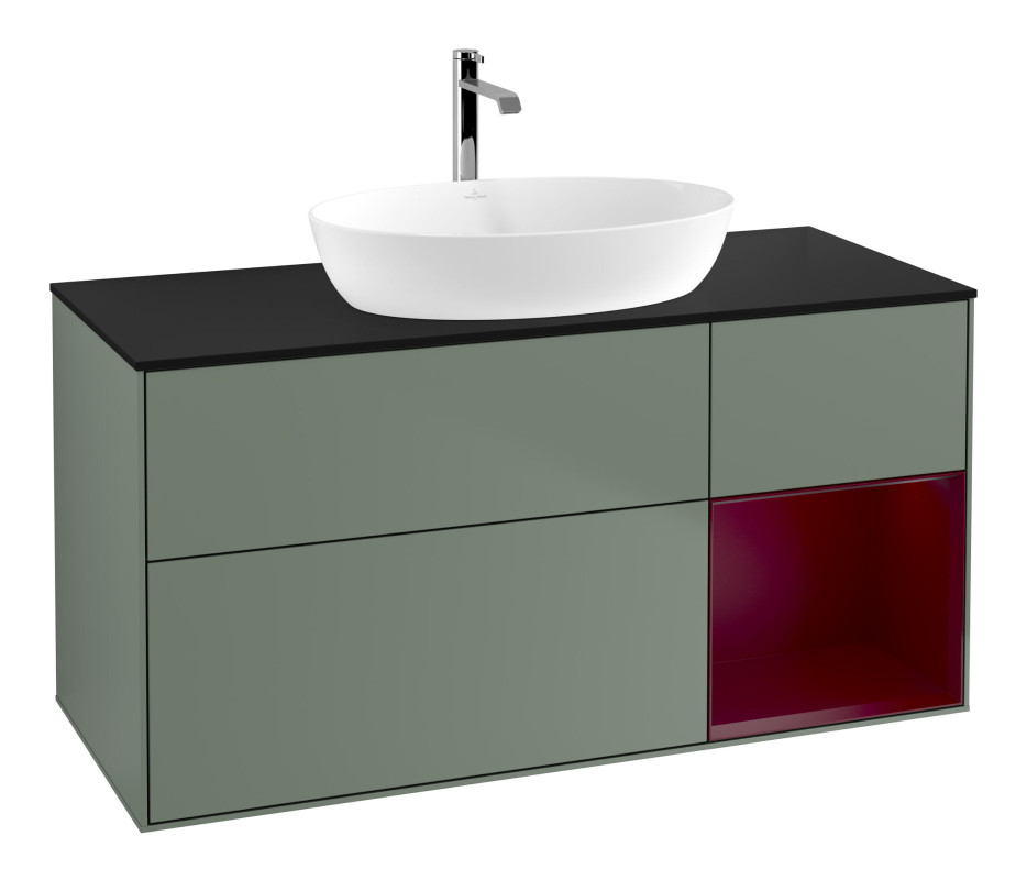 Тумба під раковину Villeroy & Boch Finion 120х50,1 см із підсвічуванням МДФ оливковий матовий лак/скло чорне матове F832HBGM