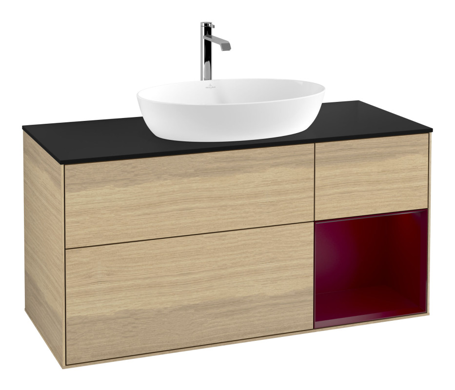 Тумба под раковину Villeroy & Boch Finion 120х50,1 см с подсветкой МДФ шпон дуба/стекло черное матовое F832HBPC