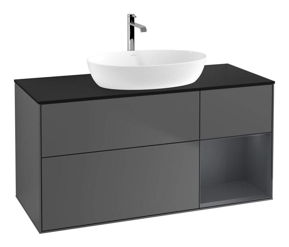 Тумба под раковину Villeroy & Boch Finion 120х50,1 см с подсветкой МДФ антрацит матовый лак/стекло черное матовое F832HGGK
