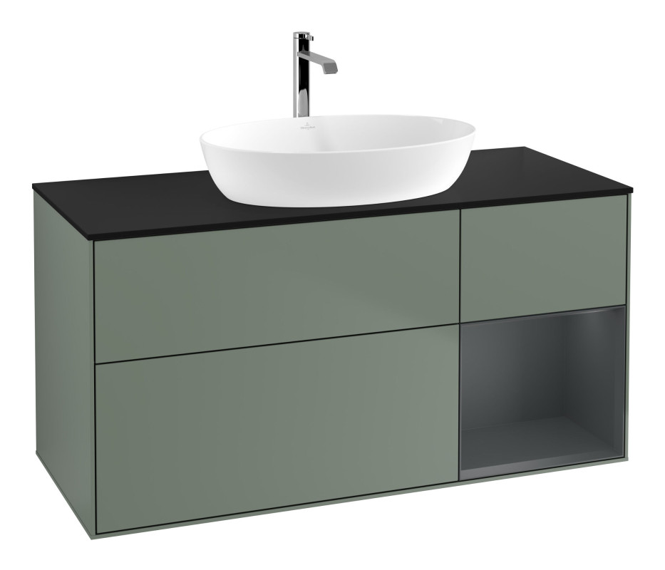 Тумба под раковину Villeroy & Boch Finion 120х50,1 см с подсветкой МДФ оливковый матовый лак/стекло черное матовое F832HGGM