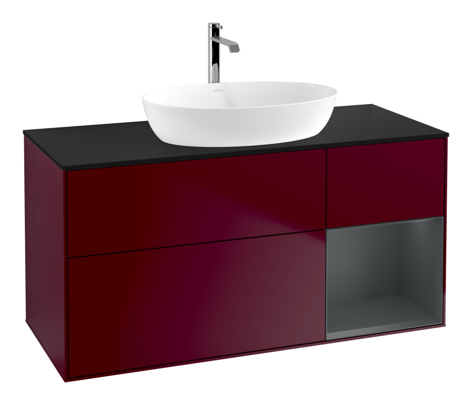 Тумба под раковину Villeroy & Boch Finion 120х50,1 см с подсветкой МДФ пион матовый лак/стекло черное матовое F832HGHB