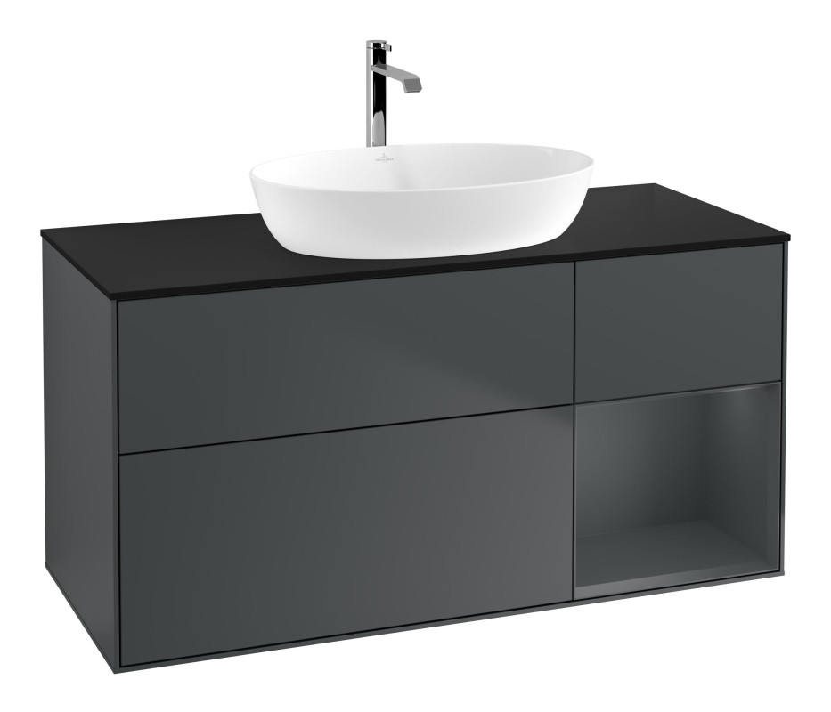Тумба под раковину Villeroy & Boch Finion 120х50,1 см с подсветкой МДФ темно-синий матовый лак/стекло черное матовое F832HGHG