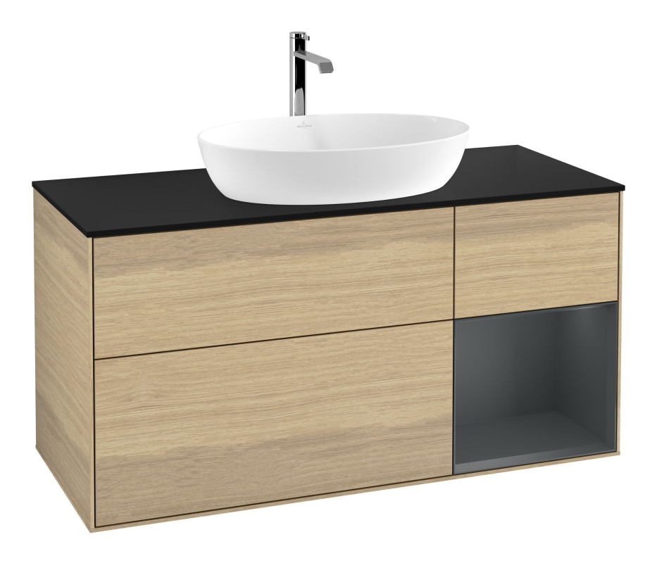 Тумба под раковину Villeroy & Boch Finion 120х50,1 см с подсветкой МДФ шпон дуба/стекло черное матовое F832HGPC