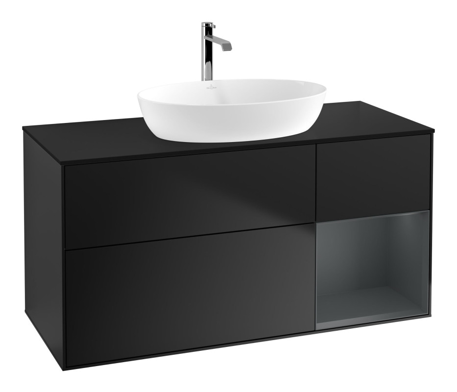 Тумба под раковину Villeroy & Boch Finion 120х50,1 см с подсветкой МДФ черный матовый лак/стекло черное матовое F832HGPD