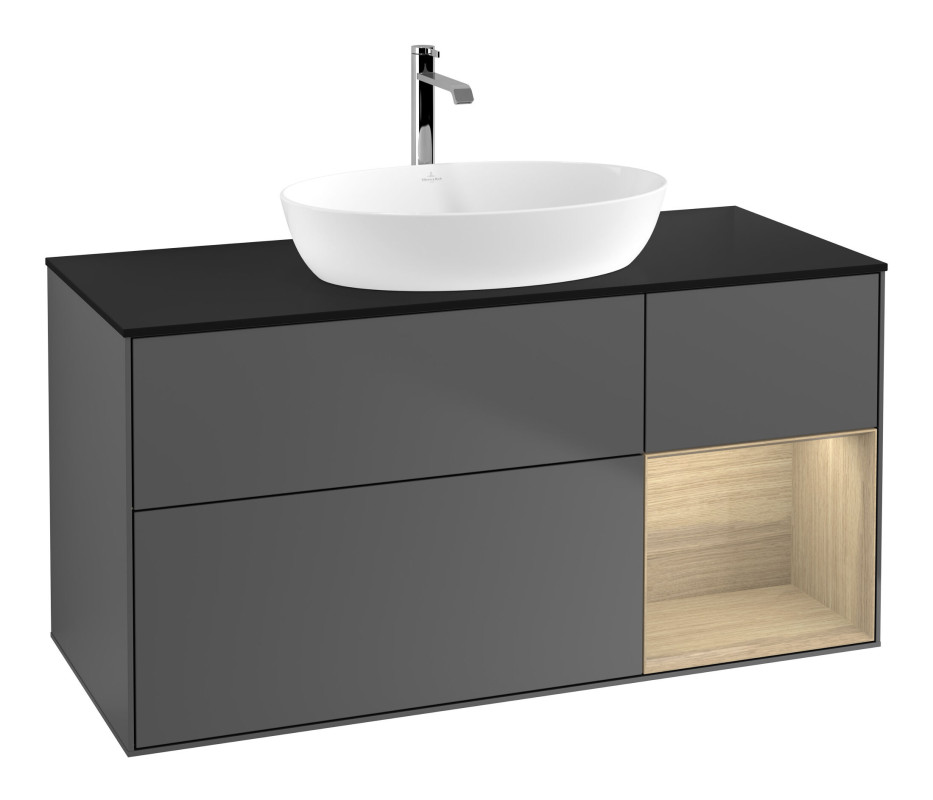Тумба под раковину Villeroy & Boch Finion 120х50,1 см с подсветкой МДФ антрацит матовый лак/стекло черное матовое F832PCGK