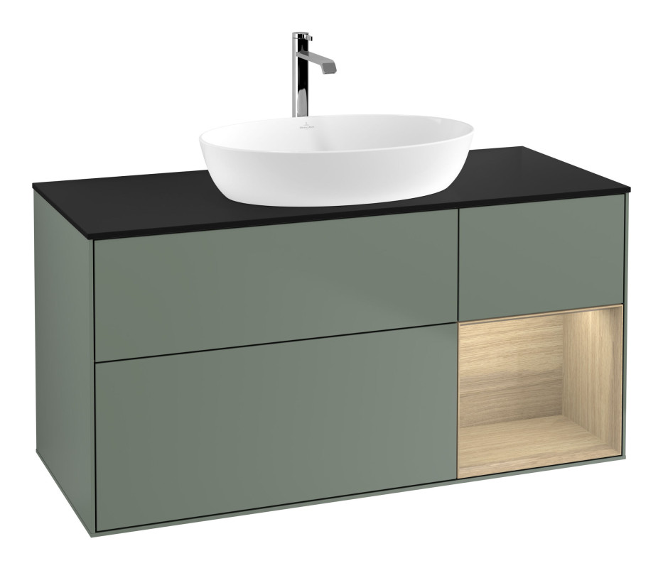 Тумба под раковину Villeroy & Boch Finion 120х50,1 см с подсветкой МДФ оливковый матовый лак/стекло черное матовое F832PCGM