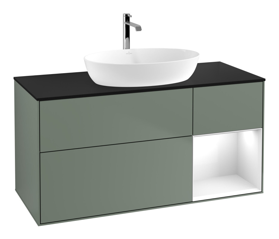 Тумба под раковину Villeroy & Boch Finion 120х50,1 см с подсветкой МДФ оливковый матовый лак/стекло черное матовое F832GFGM