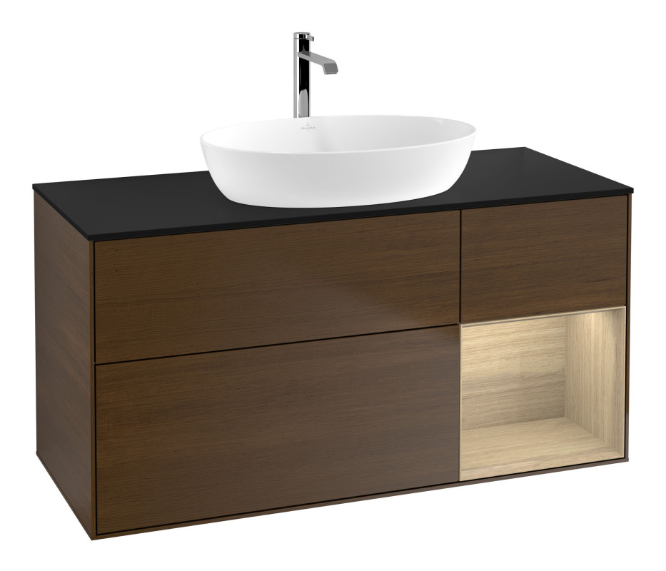 Тумба под раковину Villeroy & Boch Finion 120х50,1 см с подсветкой МДФ шпон грецкого ореха/стекло черное матовое F832PCGN