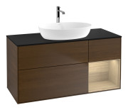 Тумба под раковину Villeroy & Boch Finion 120х50,1 см с подсветкой МДФ шпон грецкого ореха/стекло черное матовое F832PCGN