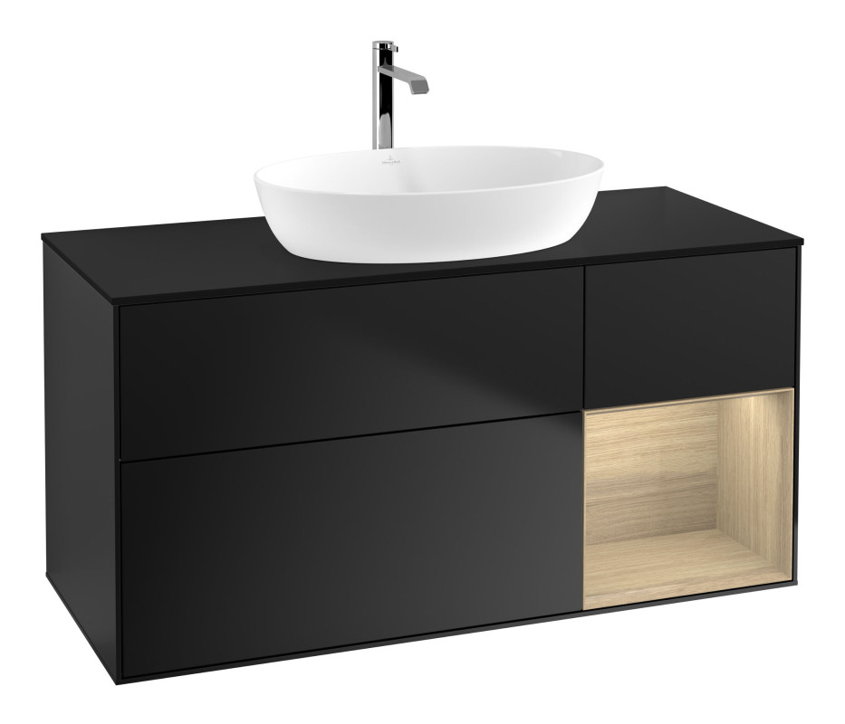 Тумба под раковину Villeroy & Boch Finion 120х50,1 см с подсветкой МДФ черный матовый лак/стекло черное матовое F832PCPD