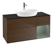 Тумба під раковину Villeroy & Boch Finion 120х50,1 см із підсвічуванням МДФ шпон волоського горіха/скло чорне матове F832GMGN